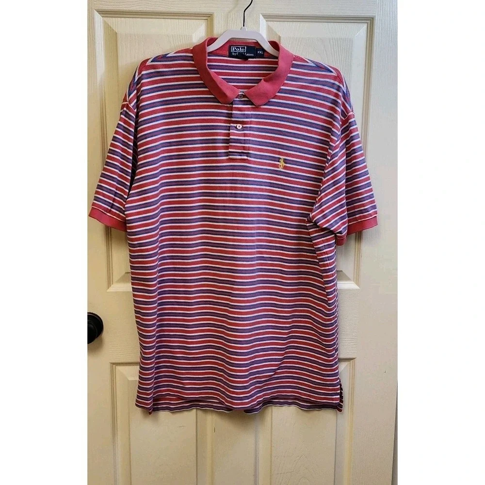 Vintage Mens‎ Polo Ralph Lauren Stiped Red, White, Blue XXL